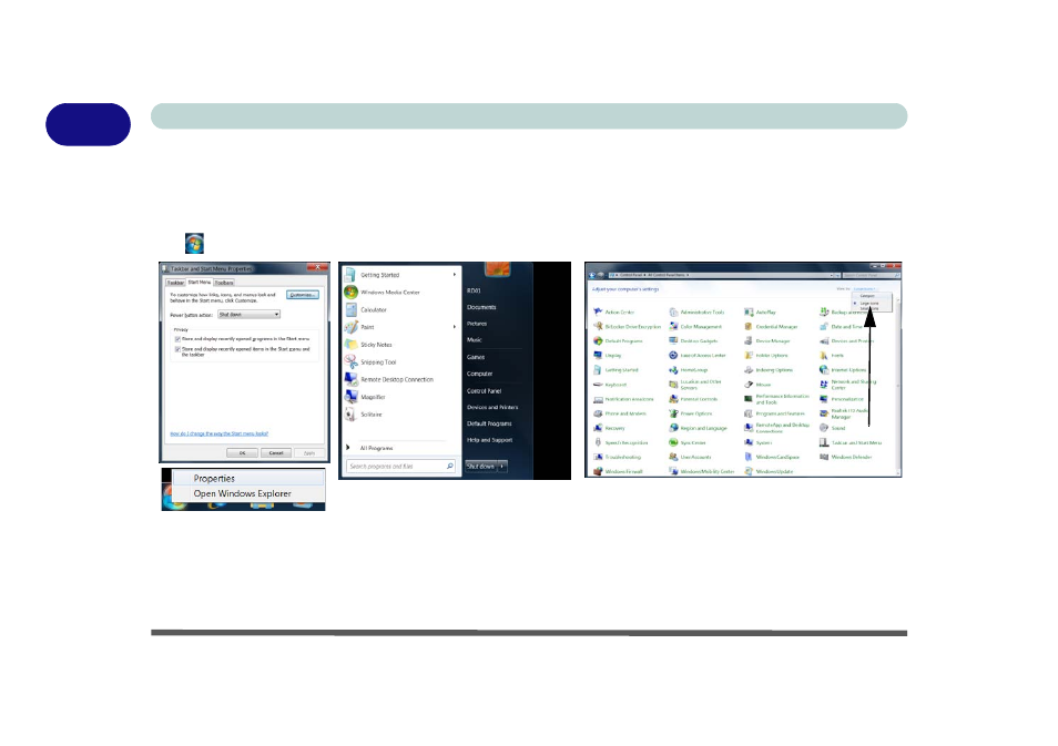 Windows 7 start menu & control panel | chiliGREEN X8100 User Manual | Page 38 / 216