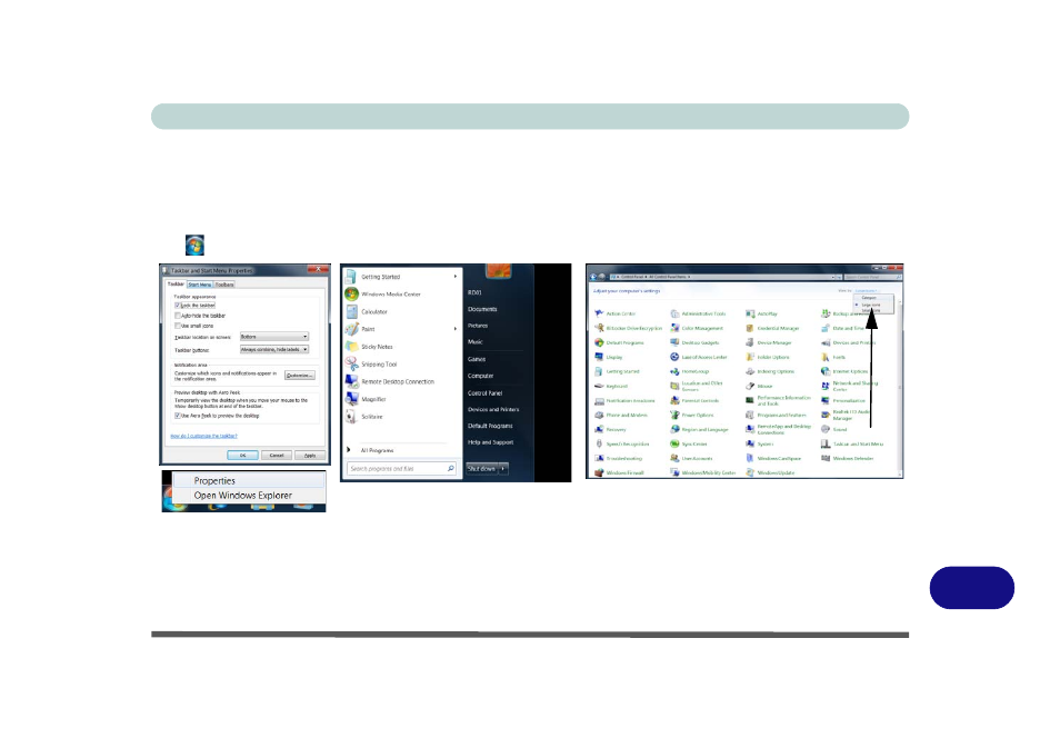 Windows 7 start menu & control panel | chiliGREEN W871CU User Manual | Page 221 / 290