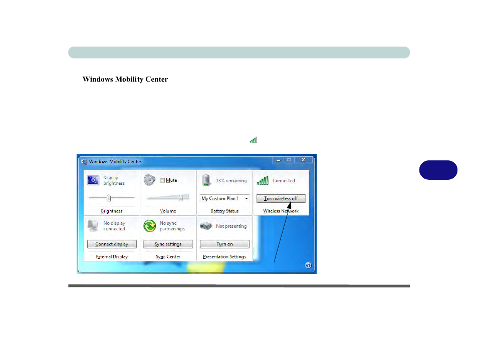 Windows mobility center, Windows mobility center -41, 7windows mobility center | chiliGREEN P170HM User Manual | Page 173 / 322