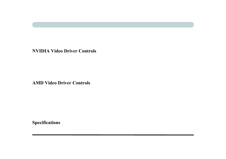 Nvidia video driver controls, Amd video driver controls, Specifications | chiliGREEN P170HM User Manual | Page 26 / 322