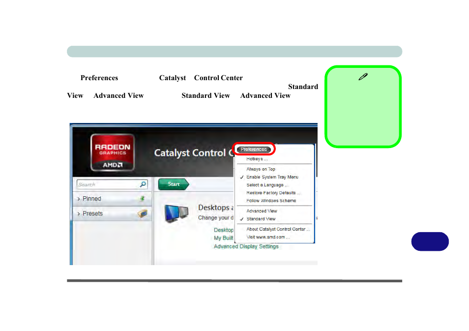 Catalyst™ control center preferences | chiliGREEN P170HM User Manual | Page 299 / 322