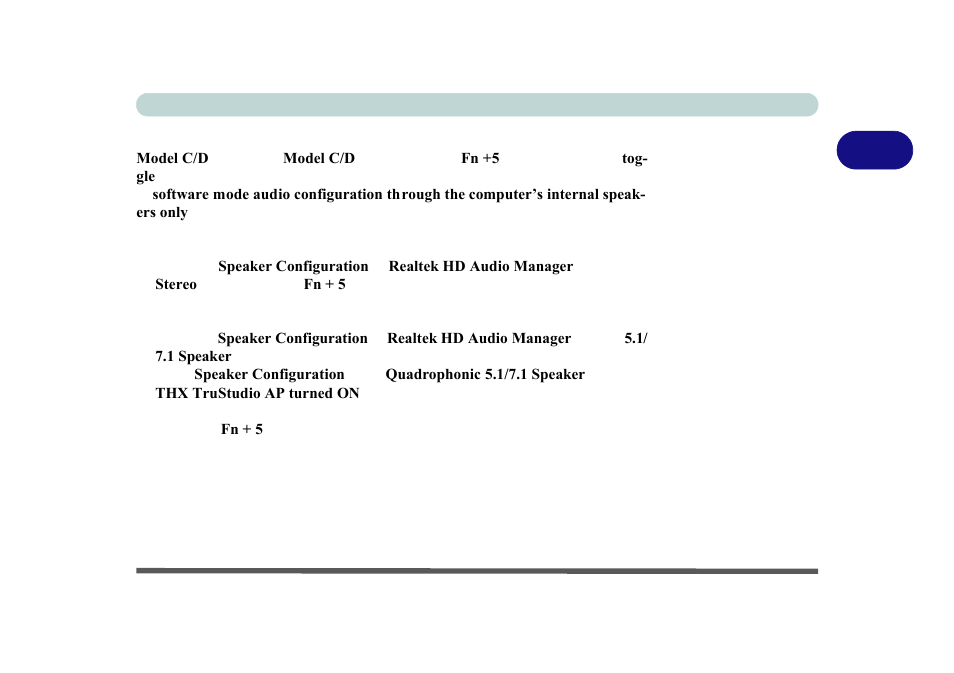 Audio notes for model c/d computers (fn + 5), Audio notes for model c/d computers (fn + 5) -11 | chiliGREEN P170HM User Manual | Page 59 / 322