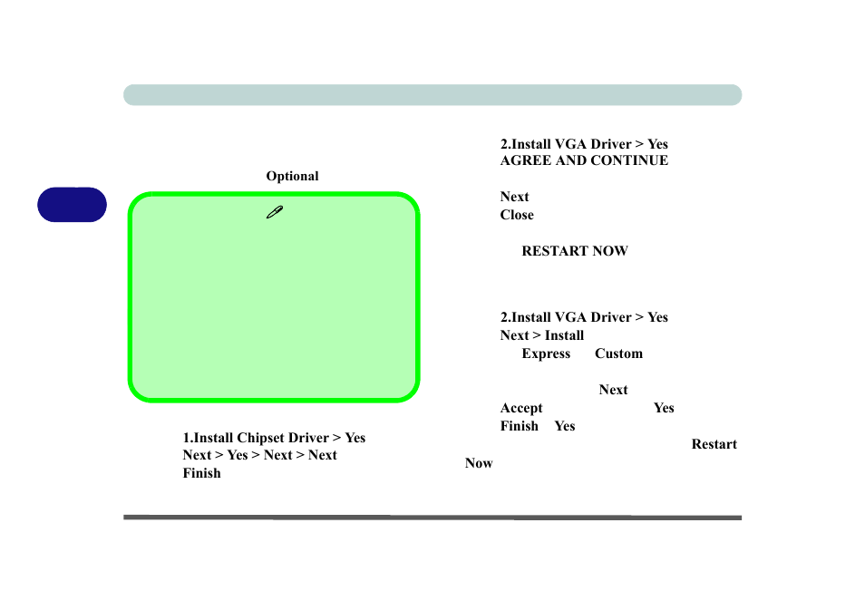 Driver installation procedure, Chipset, Video (vga) - nvidia | Video (vga) - amd, Video (vga) - nvidia video (vga) - amd | chiliGREEN P170HM User Manual | Page 90 / 322