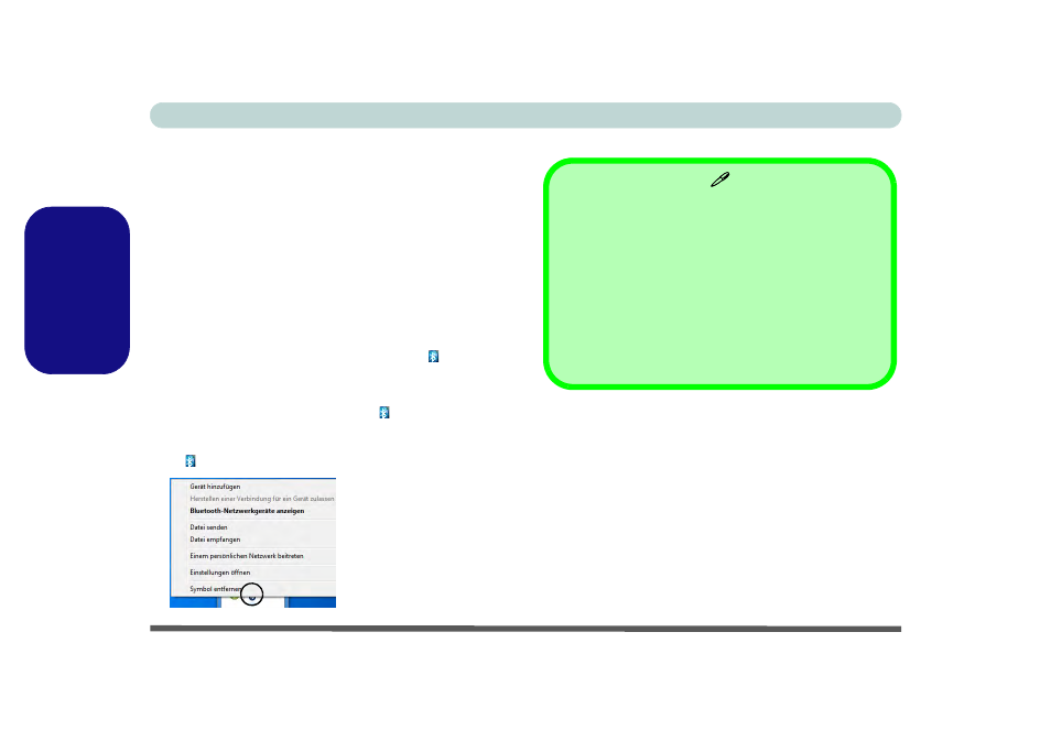 Bluetooth-konfiguration, Deutsch bluetooth-konfiguration, Einschalten des bluetooth-moduls | Bluetooth-hilfe | chiliGREEN P170HM User Manual | Page 74 / 196