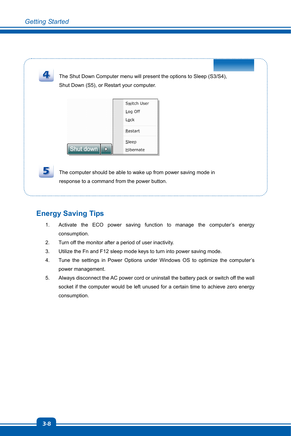 Energy saving tips, Getting started | chiliGREEN MS1762 User Manual | Page 36 / 54