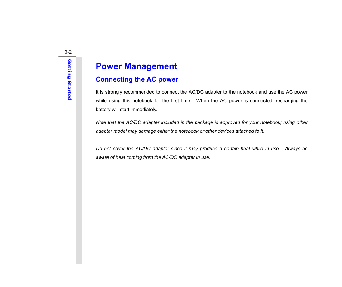 Power management, Connecting the ac power | chiliGREEN MS1761 User Manual | Page 48 / 110