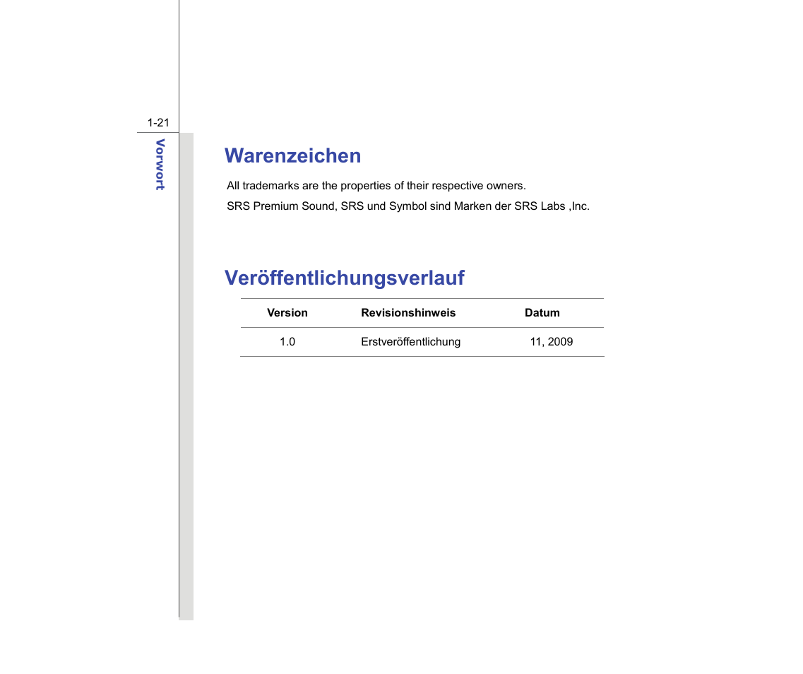 Warenzeichen, Veröffentlichungsverlauf | chiliGREEN MS1736 User Manual | Page 21 / 96