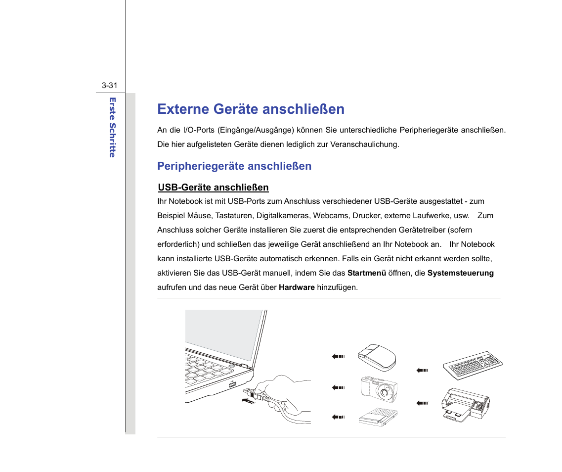 Externe geräte anschließen, Peripheriegeräte anschließen | chiliGREEN MS1736 User Manual | Page 73 / 96