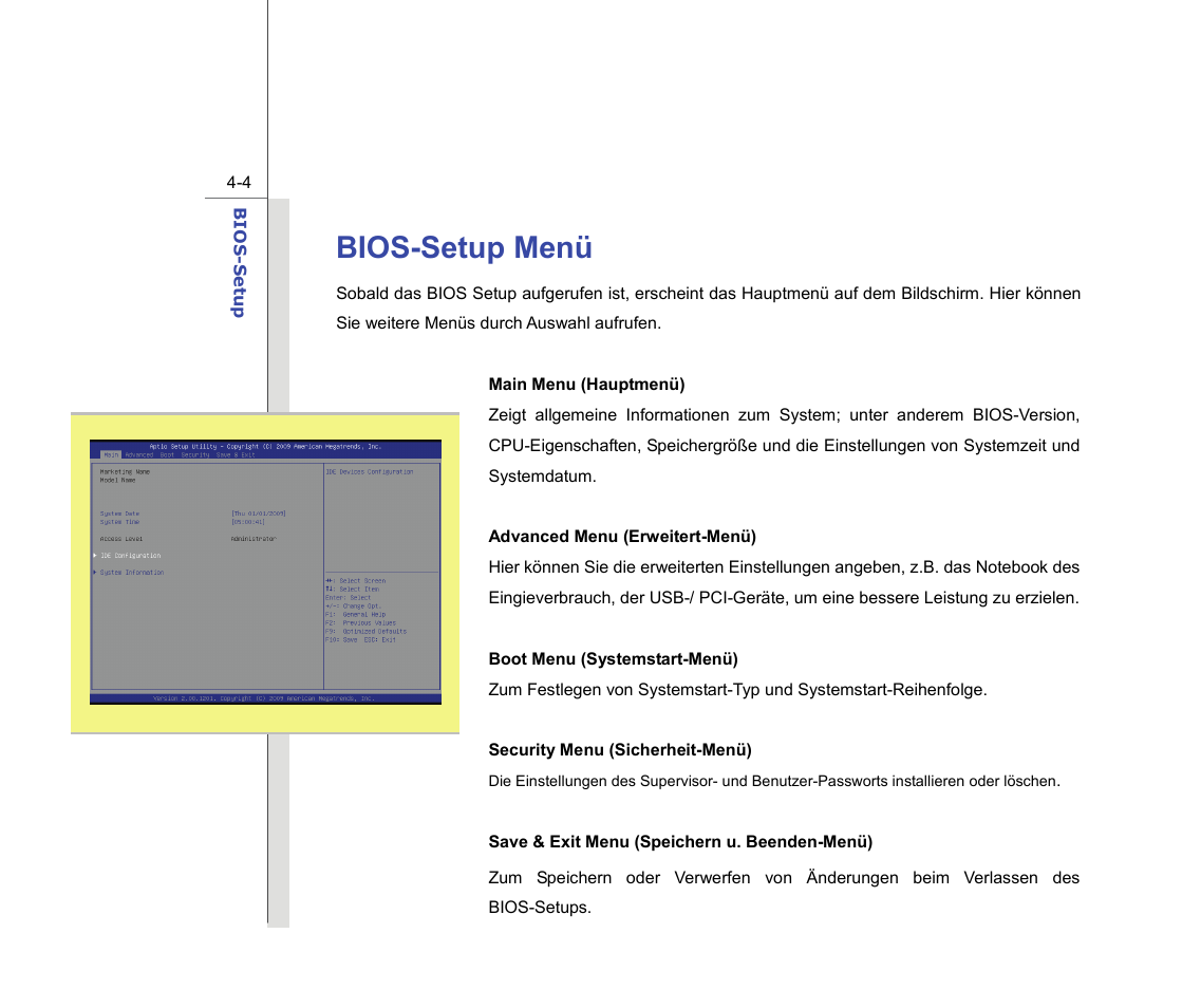 Bios-setup menü | chiliGREEN MS1736 User Manual | Page 88 / 96