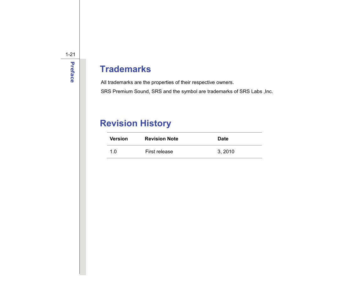 Trademarks, Revision history | chiliGREEN MS1736 User Manual | Page 21 / 90