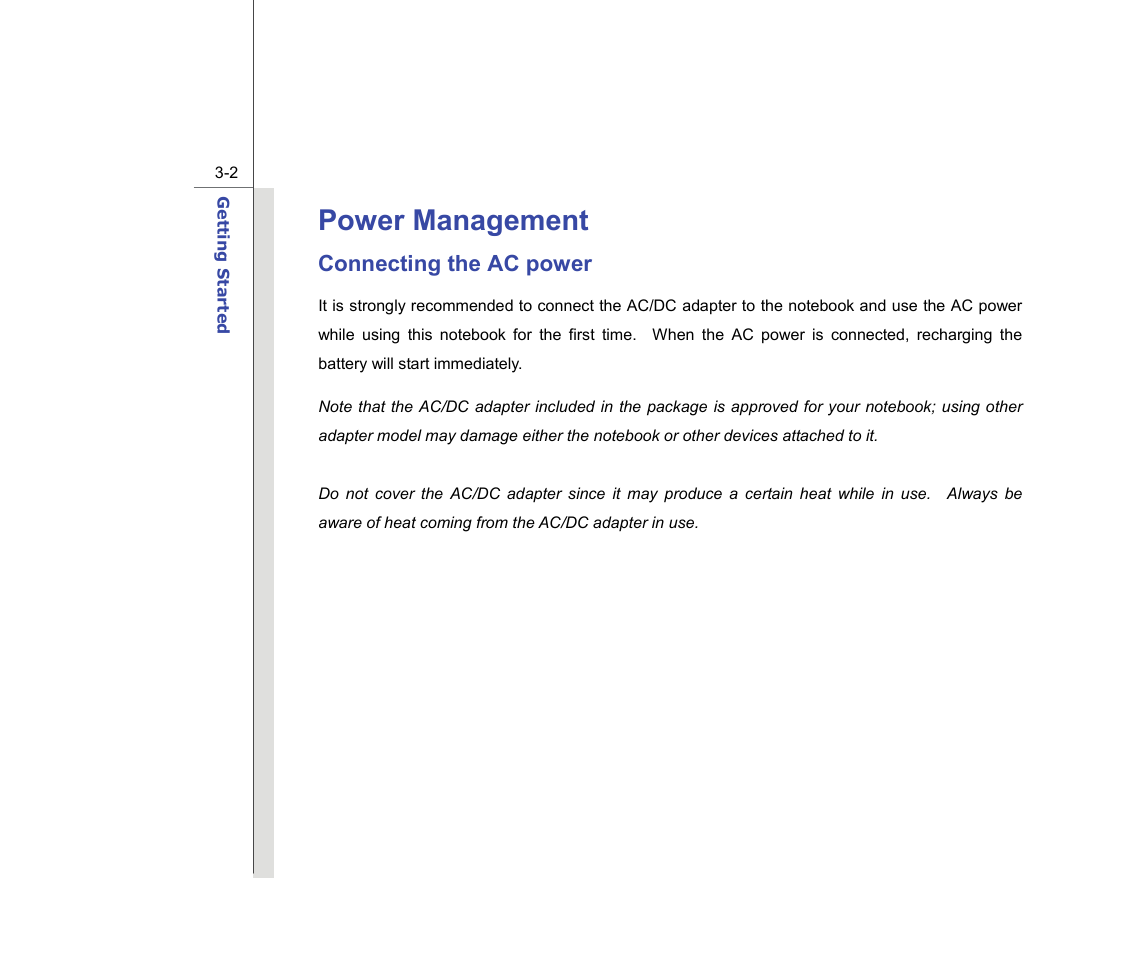 Power management, Connecting the ac power | chiliGREEN MS1736 User Manual | Page 42 / 90