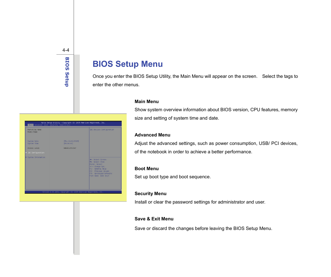 Bios setup menu | chiliGREEN MS1736 User Manual | Page 82 / 90