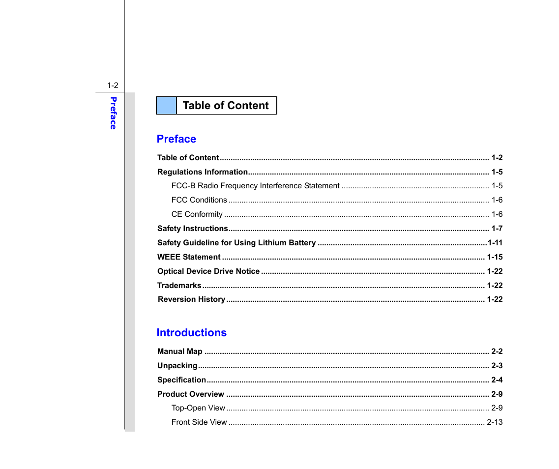 Preface, Introductions, Table of content | chiliGREEN MS1733 User Manual | Page 2 / 97