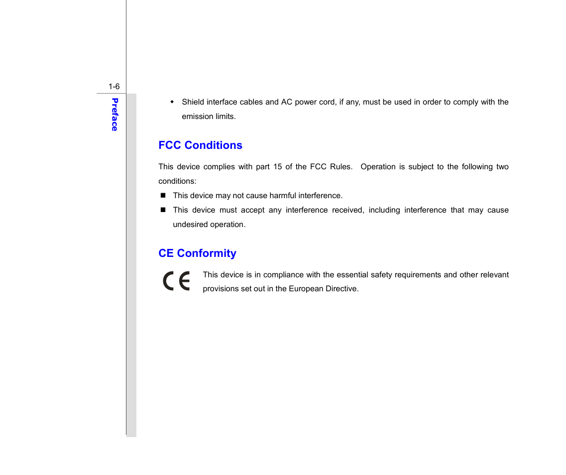 Fcc conditions, Ce conformity | chiliGREEN MS1733 User Manual | Page 6 / 97