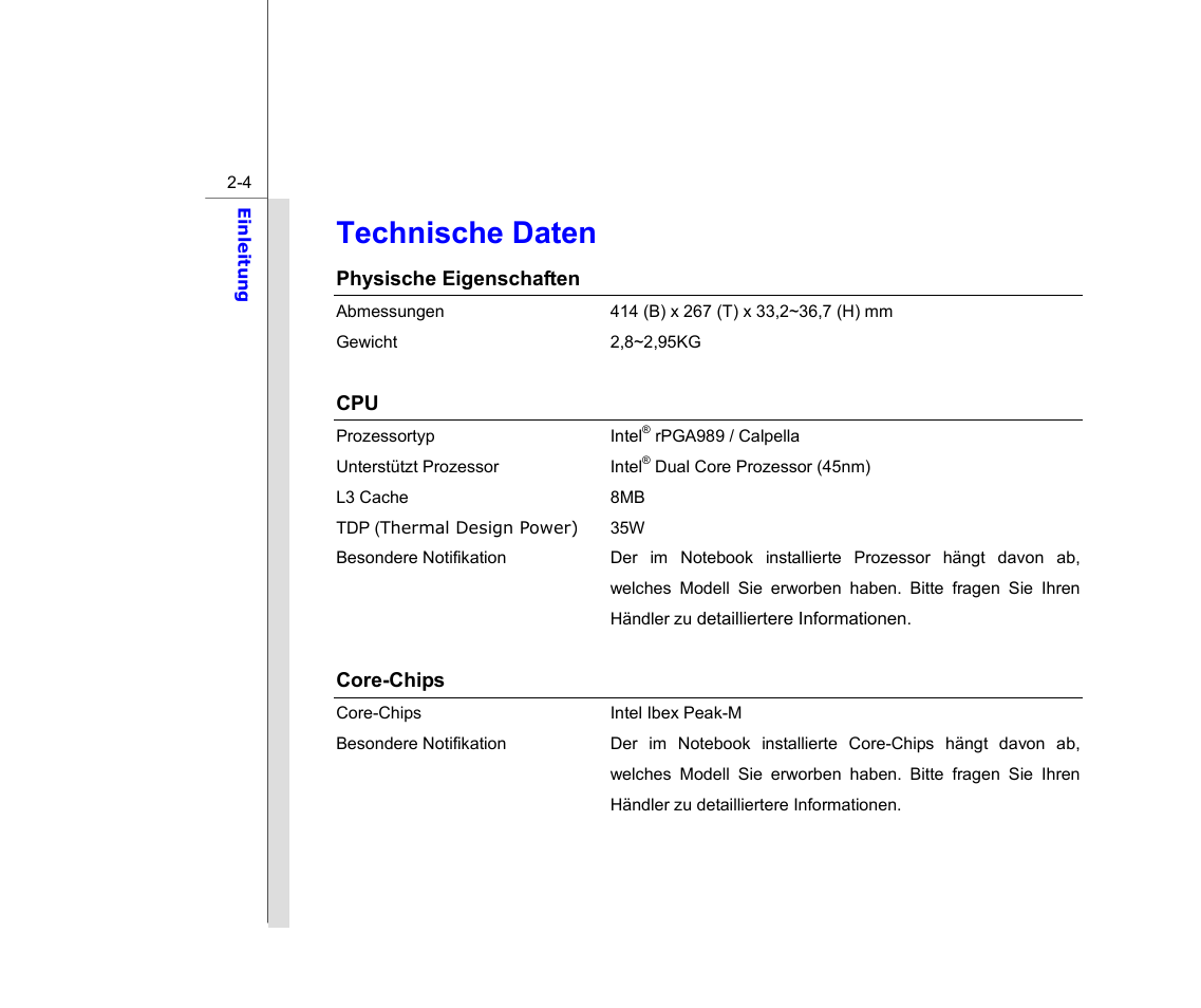 Technische daten | chiliGREEN MS1733 User Manual | Page 26 / 102