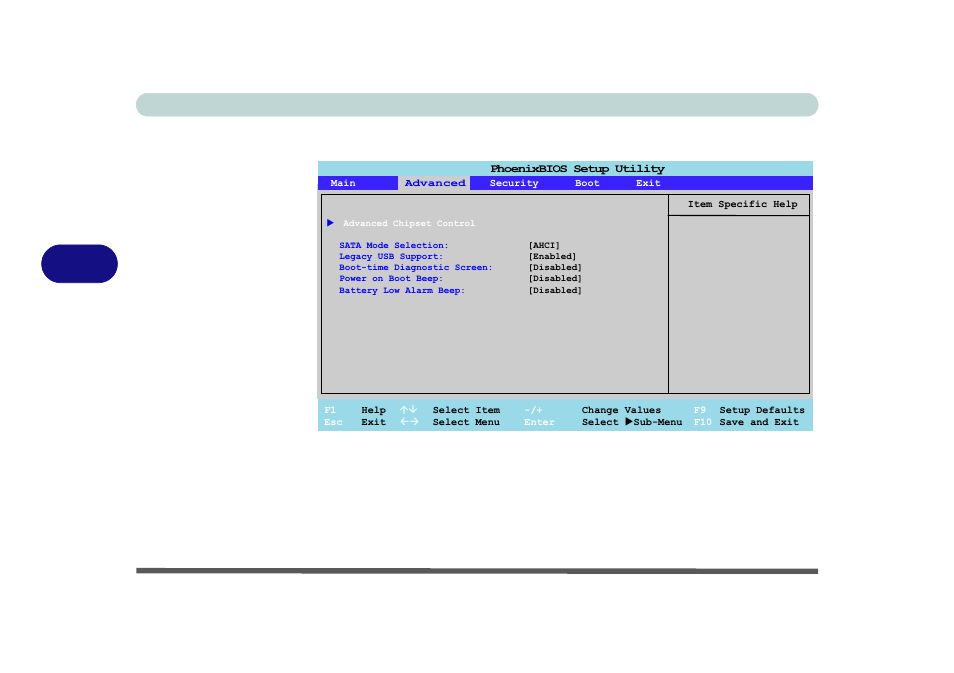 Advanced menu, Advanced chipset control (advanced menu), Bios utilities 5 - 8 advanced menu | Figure 5 - 3 | chiliGREEN M770K User Manual | Page 104 / 210