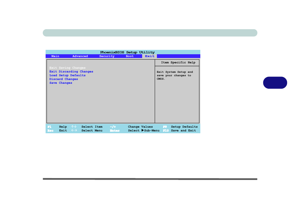 Exit menu, Exit menu -13, Bios utilities exit menu 5 - 13 | Figure 5 - 6 | chiliGREEN M770K User Manual | Page 109 / 210