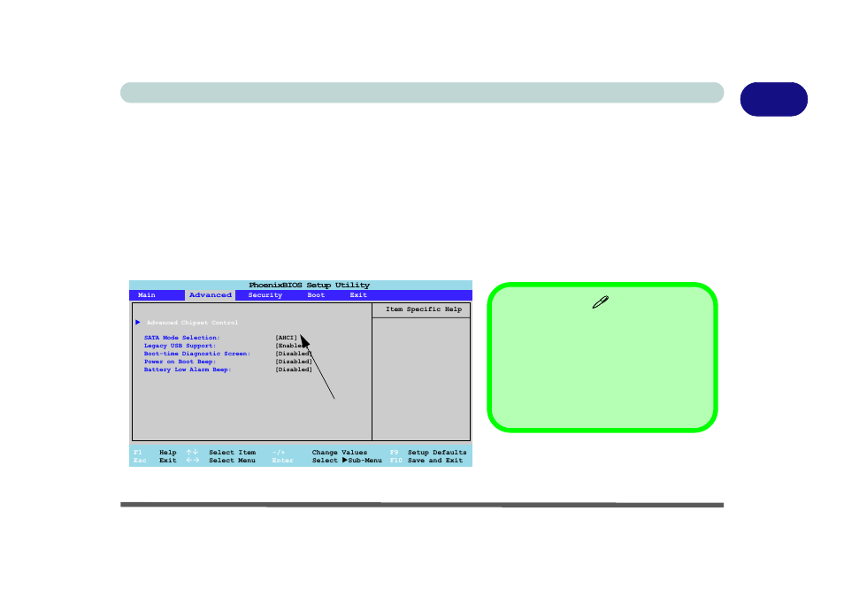 Operating system setup, Operating system setup -5, Is selected as the o/s | Operating system setup 1 - 5 quick start guide, Only available if windows vista, Figure 1 - 2 - advanced bios menu | chiliGREEN M770K User Manual | Page 27 / 210