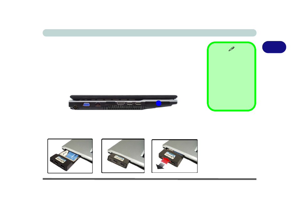 Expresscard slot, Inserting and removing expresscards | chiliGREEN M770K User Manual | Page 57 / 210