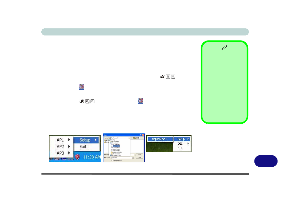 Choice (see, For details), Application quick buttons | chiliGREEN M670SRU User Manual | Page 175 / 226