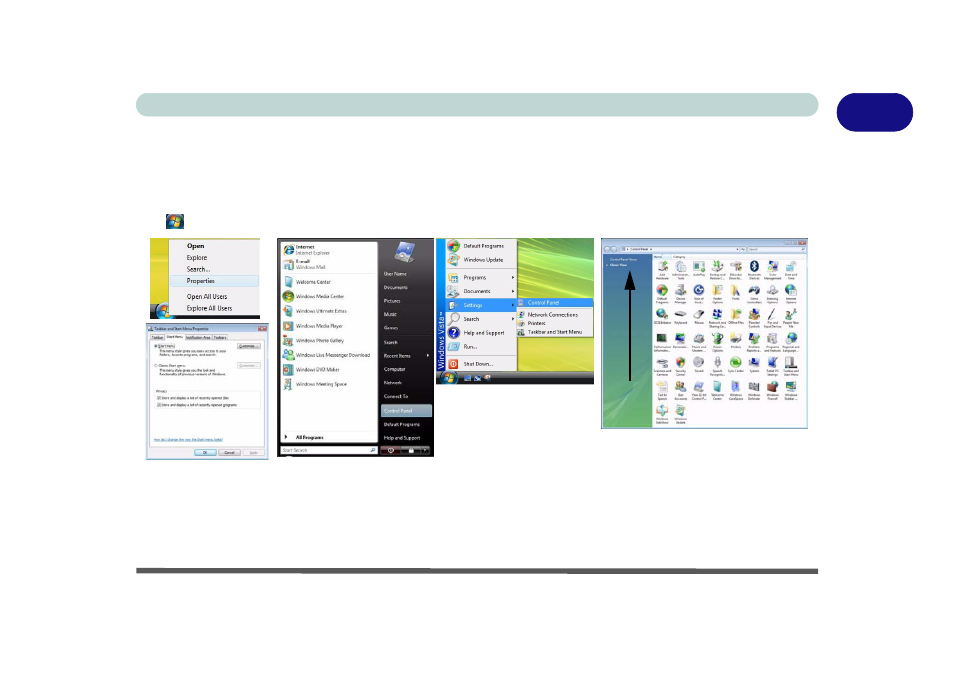 Windows vista start menu & control panel, Windows vista start menu & control panel -21 | chiliGREEN M670SRU User Manual | Page 41 / 226