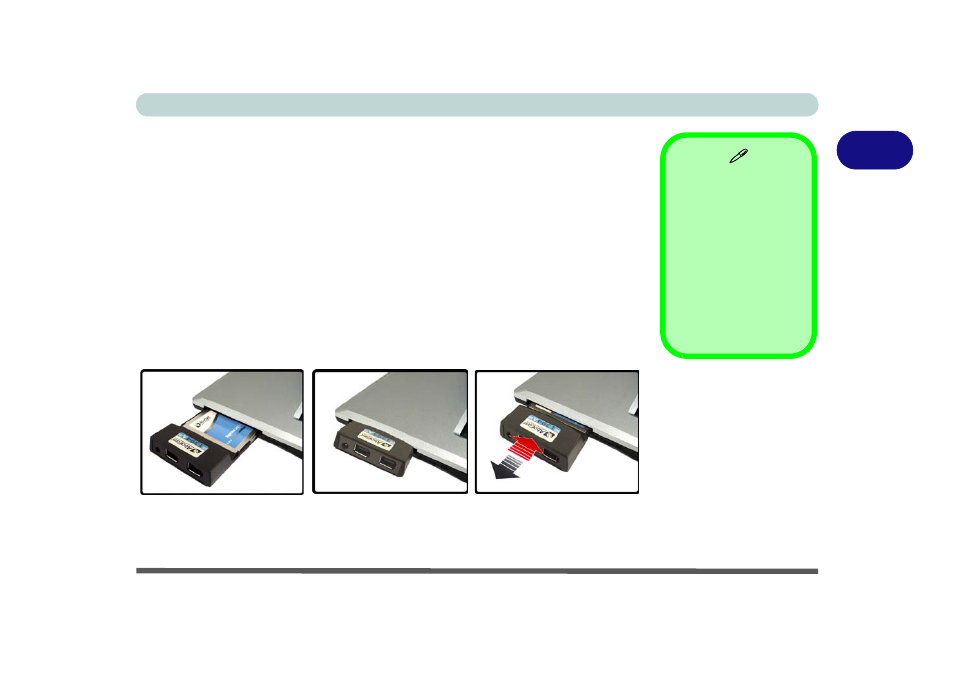 Expresscard slot, Inserting and removing expresscards, Expresscard slot -7 | Inserting and removing expresscards -7 | chiliGREEN M670SRU User Manual | Page 51 / 226