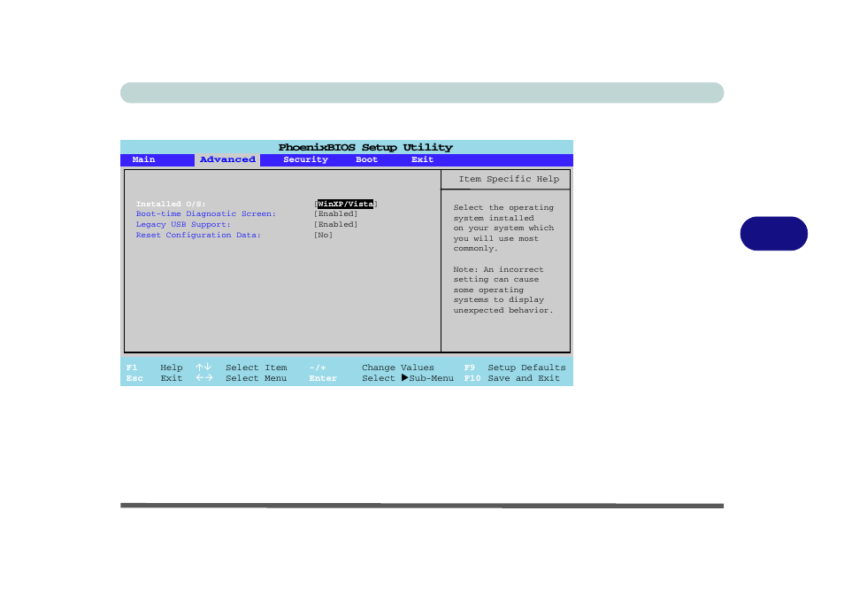 Advanced menu, Installed o/s: (advanced menu), Advanced menu -7 installed o/s: (advanced menu) -7 | Bios utilities advanced menu 5 - 7, Figure 5 - 3 | chiliGREEN M670SRU User Manual | Page 89 / 226