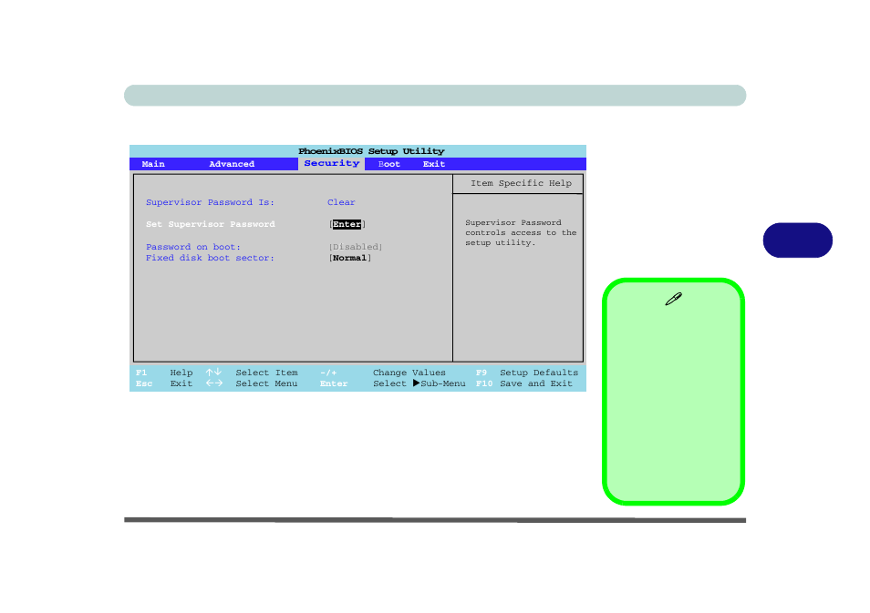 Security menu, Set supervisor password (security menu), Bios utilities security menu 5 - 9 | Figure 5 - 4 | chiliGREEN M670SRU User Manual | Page 91 / 226