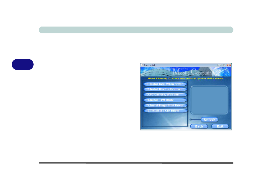 Touchpad, Hot key utility, Optional drivers | Lan -6 touchpad -6 hot key utility -6, Optional drivers -6 | chiliGREEN M57xRU User Manual | Page 72 / 218