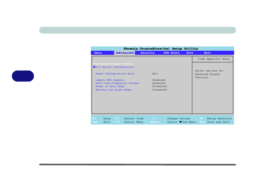 Advanced menu, Advanced chipset control (advanced menu), Bios utilities 5 - 8 advanced menu | Figure 5 - 3 | chiliGREEN M57xRU User Manual | Page 82 / 218
