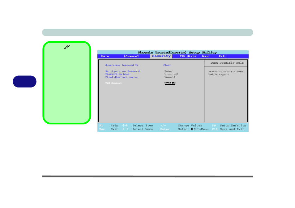 Security menu, Set supervisor password (security menu), Bios utilities 5 - 10 security menu | Figure 5 - 4 | chiliGREEN M57xRU User Manual | Page 84 / 218