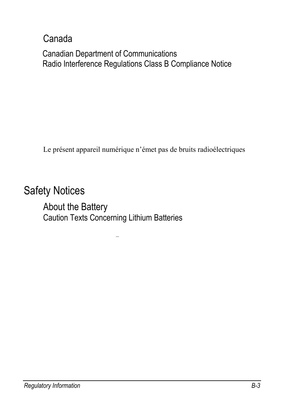 Canada, Safety notices, About the battery | Caution texts concerning lithium batteries | chiliGREEN 9270D User Manual | Page 101 / 109