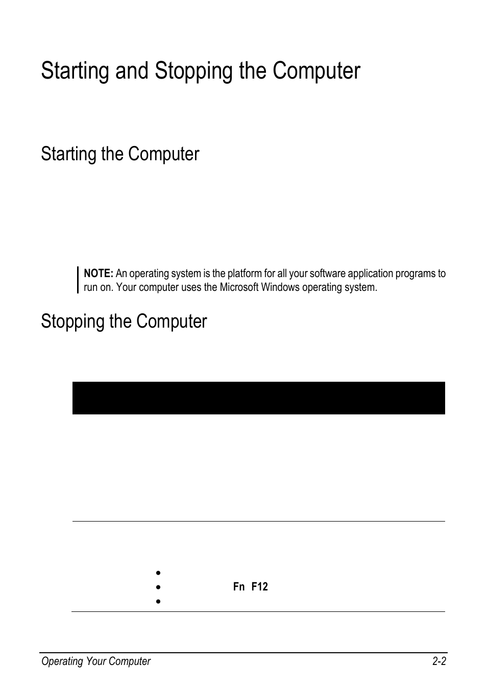 Starting and stopping the computer, Starting the computer, Stopping the computer | Starting and stopping the computer -2, Starting the computer -2, Stopping the computer -2 | chiliGREEN 9270D User Manual | Page 18 / 109