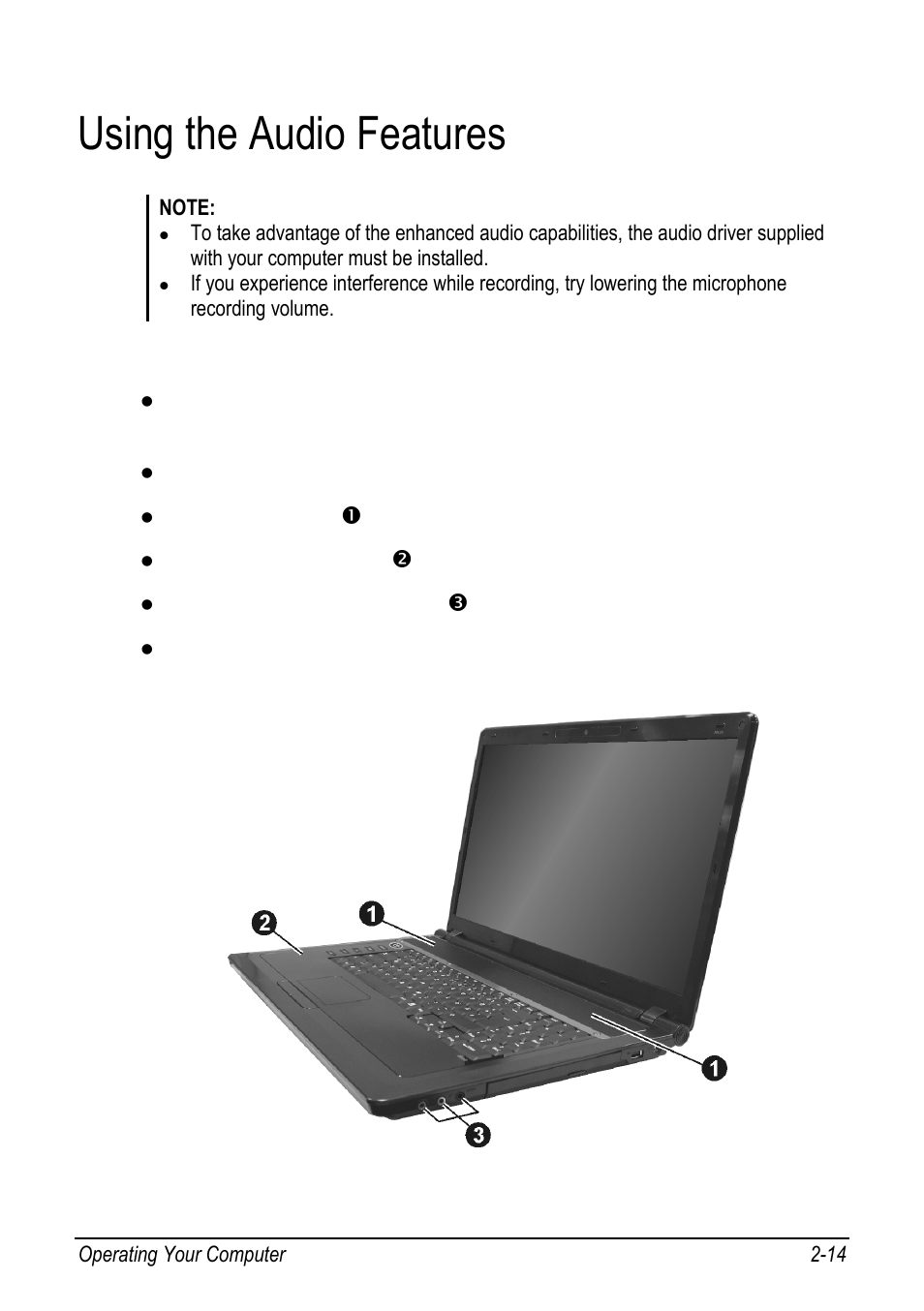 Using the audio features, Using the audio features -14, P. 2-14 | chiliGREEN 9270D User Manual | Page 30 / 109