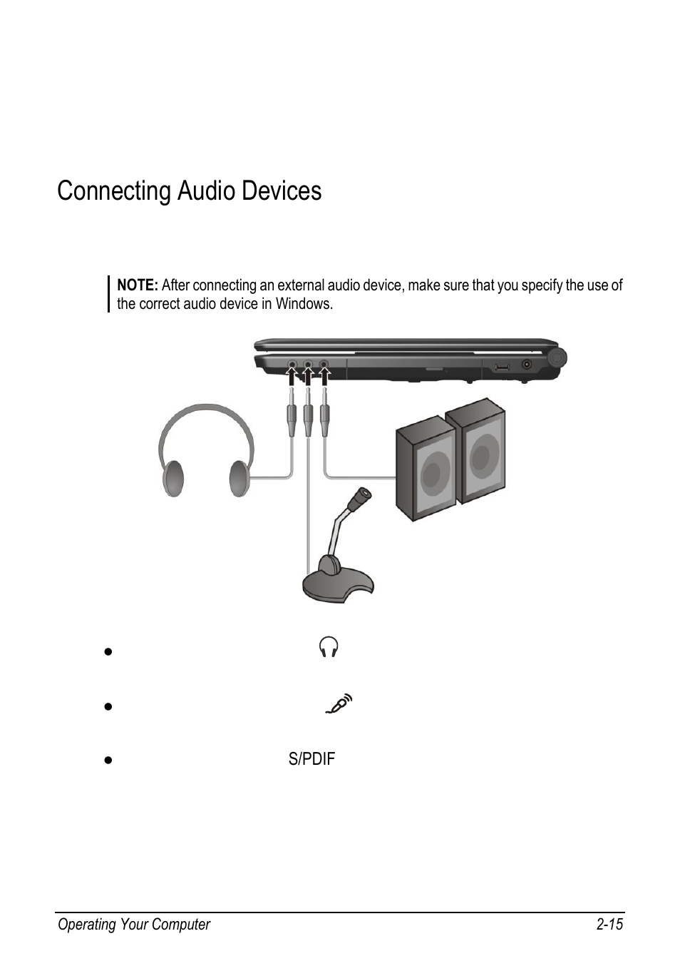 Connecting audio devices, Connecting audio devices -15, P. 2-15 | chiliGREEN 9270D User Manual | Page 31 / 109