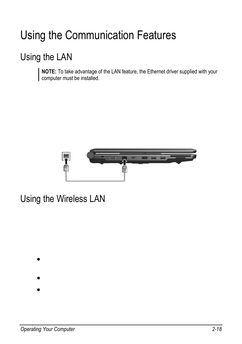 Using the communication features, Using the lan, Using the wireless lan | Using the communication features -18, Using the lan -18, Using the wireless lan -18, P. 2-18 | chiliGREEN 9270D User Manual | Page 34 / 109