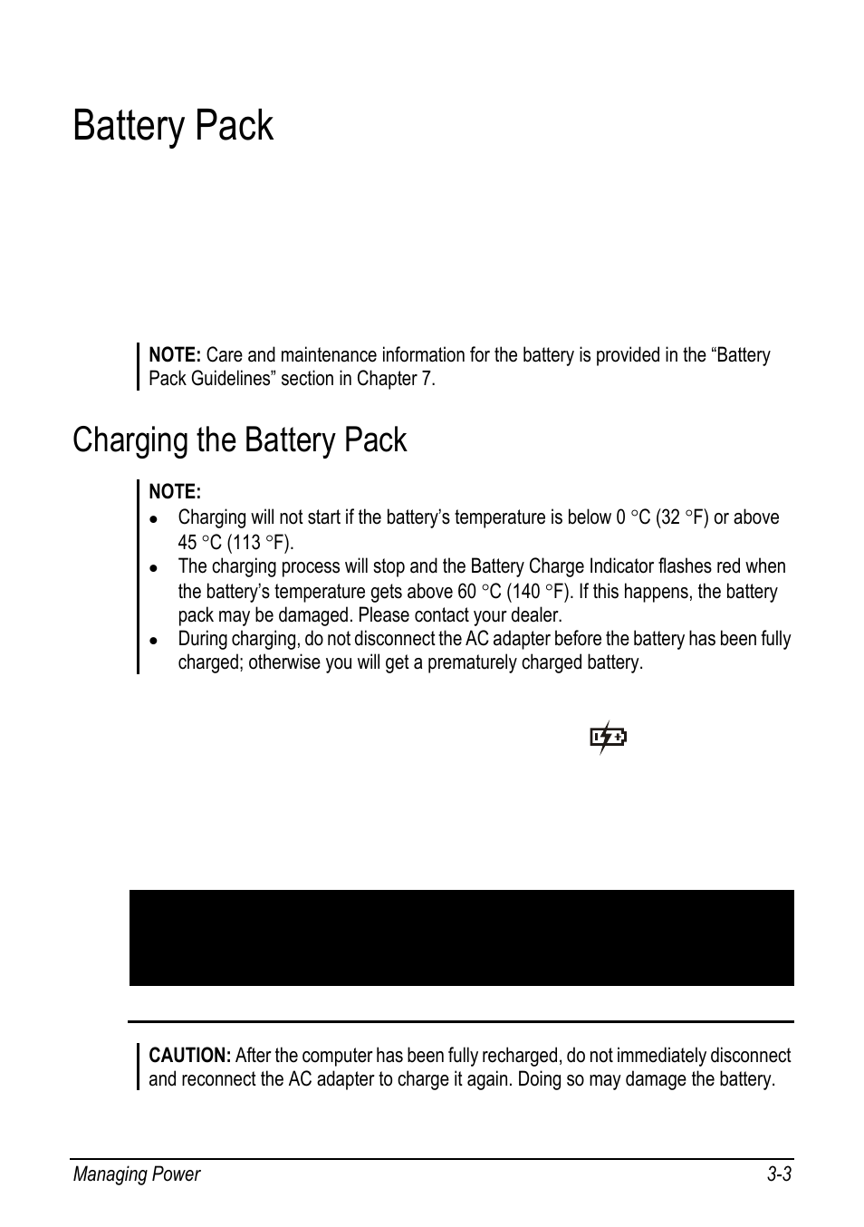 Battery pack, Charging the battery pack, Battery pack -3 | Charging the battery pack -3, P. 3-3 | chiliGREEN 9270D User Manual | Page 44 / 109