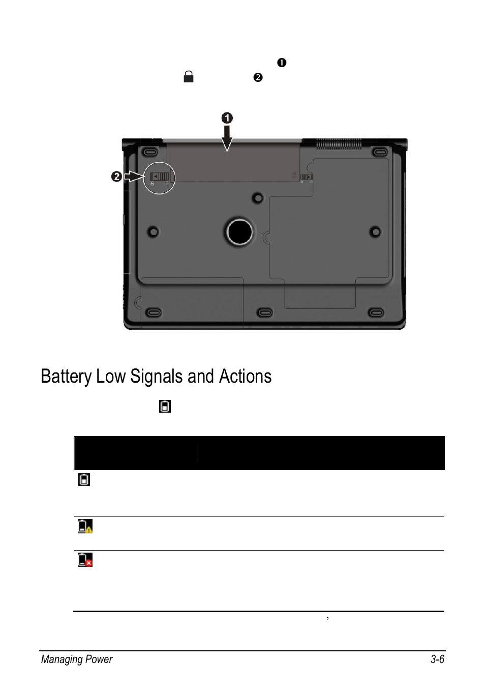 Battery low signals and actions, Battery low signals and actions -6 | chiliGREEN 9270D User Manual | Page 47 / 109