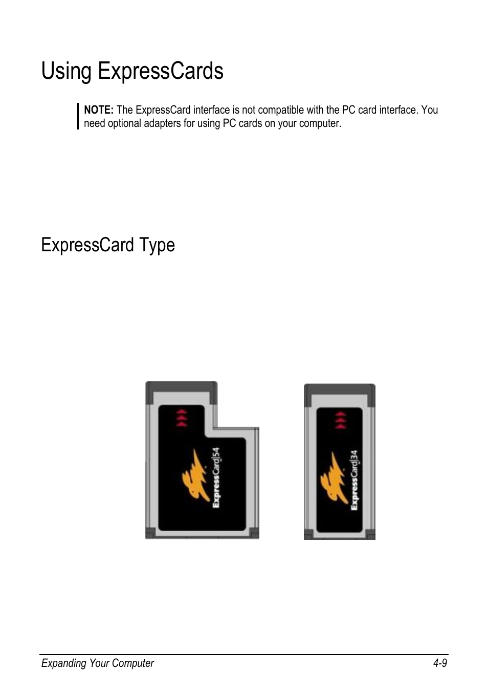 Using expresscards, Expresscard type, Using expresscards -9 | Expresscard type -9 | chiliGREEN 9270D User Manual | Page 60 / 109