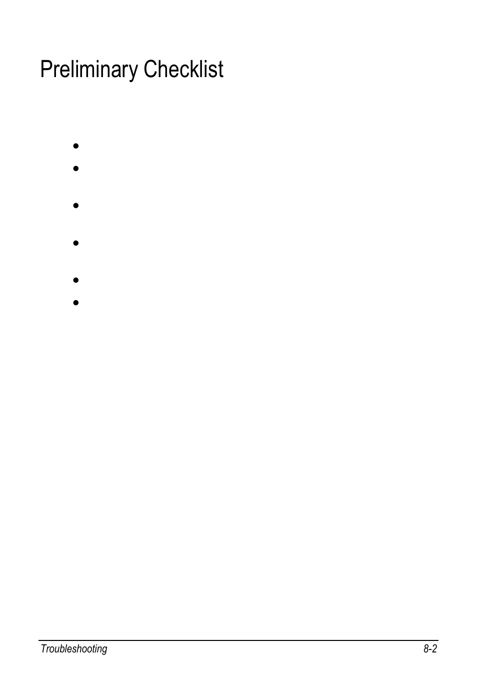 Preliminary checklist, Preliminary checklist -2 | chiliGREEN 9270D User Manual | Page 85 / 109