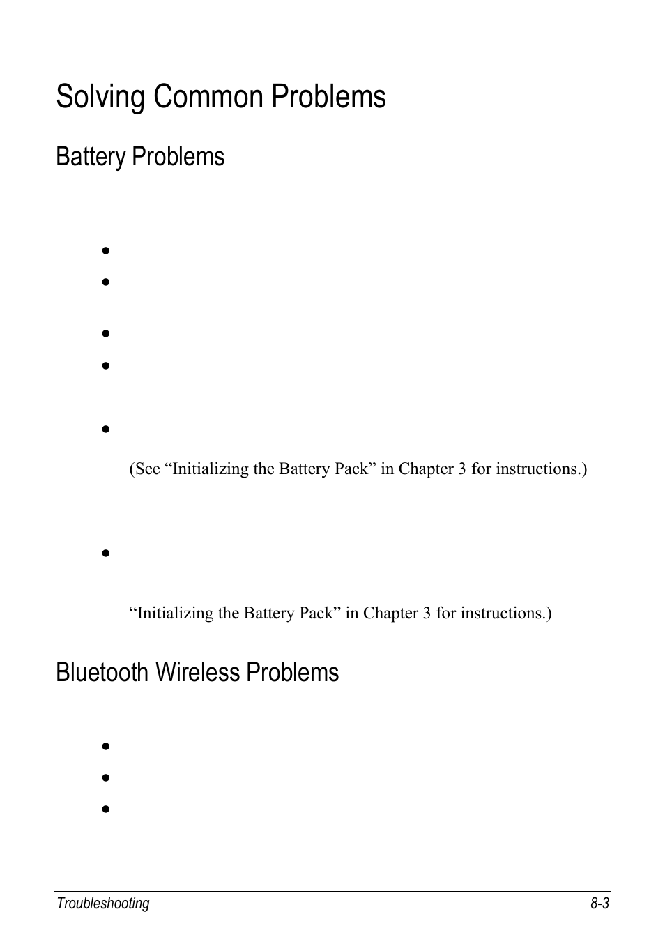 Solving common problems, Battery problems, Bluetooth wireless problems | Solving common problems -3, Battery problems -3, Bluetooth wireless problems -3 | chiliGREEN 9270D User Manual | Page 86 / 109