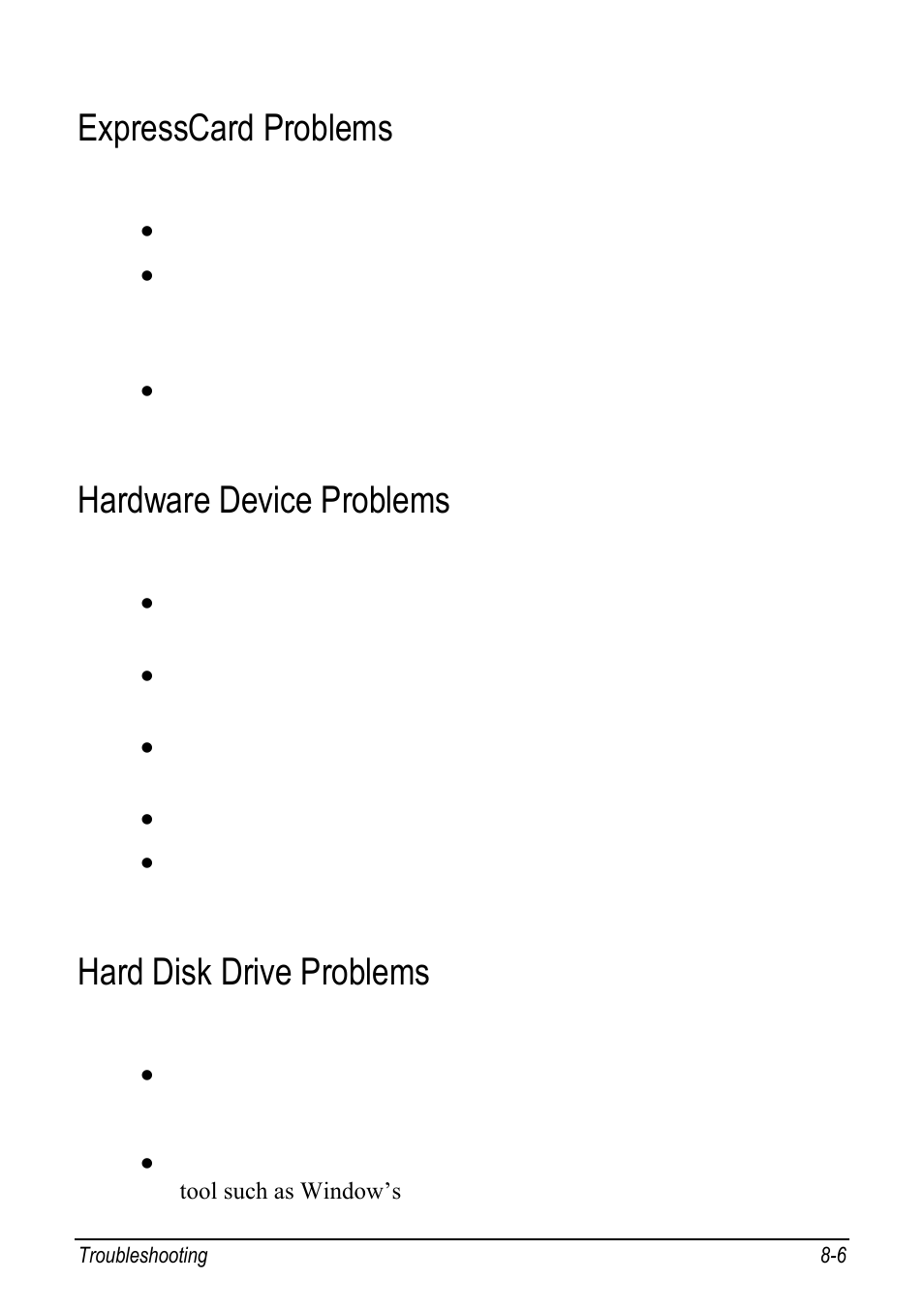 Expresscard problems, Hardware device problems, Hard disk drive problems | Expresscard problems -6, Hardware device problems -6, Hard disk drive problems -6 | chiliGREEN 9270D User Manual | Page 89 / 109