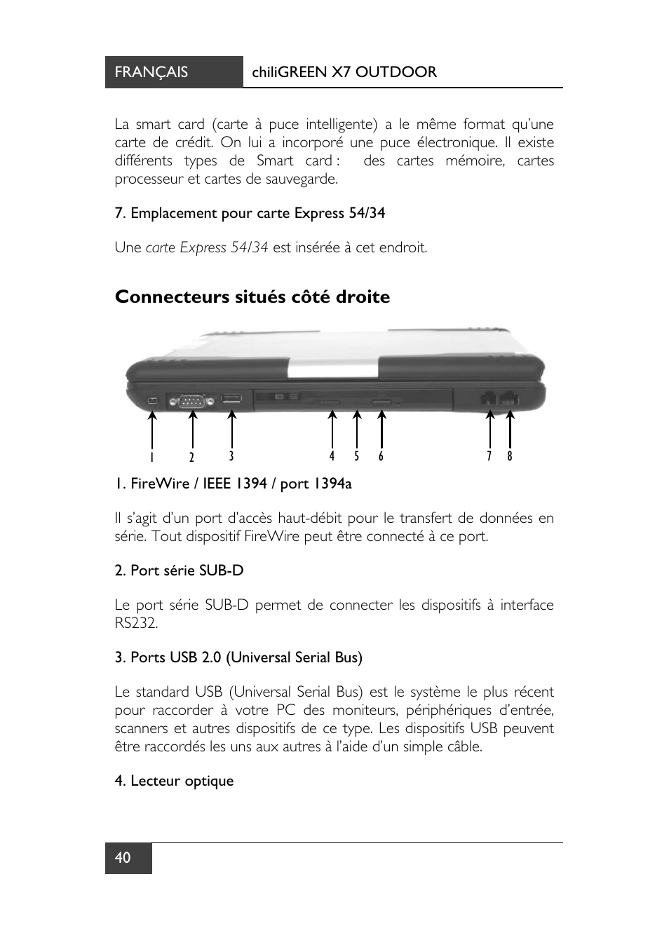 Connecteurs situés côté droite | chiliGREEN X7 User Manual | Page 111 / 198