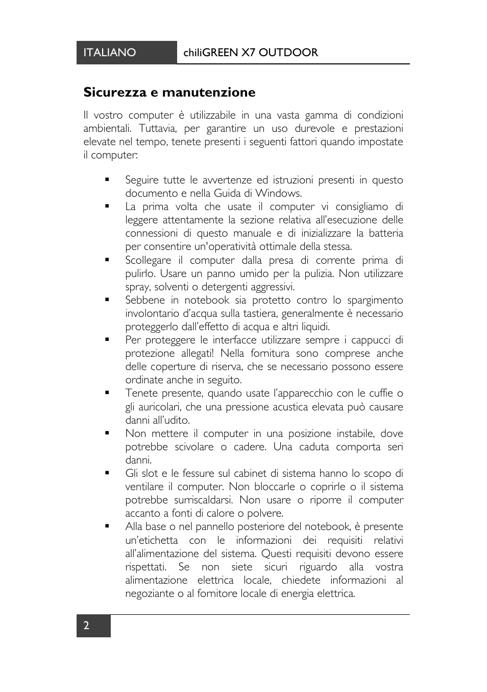 Sicurezza e manutenzione | chiliGREEN X7 User Manual | Page 139 / 198