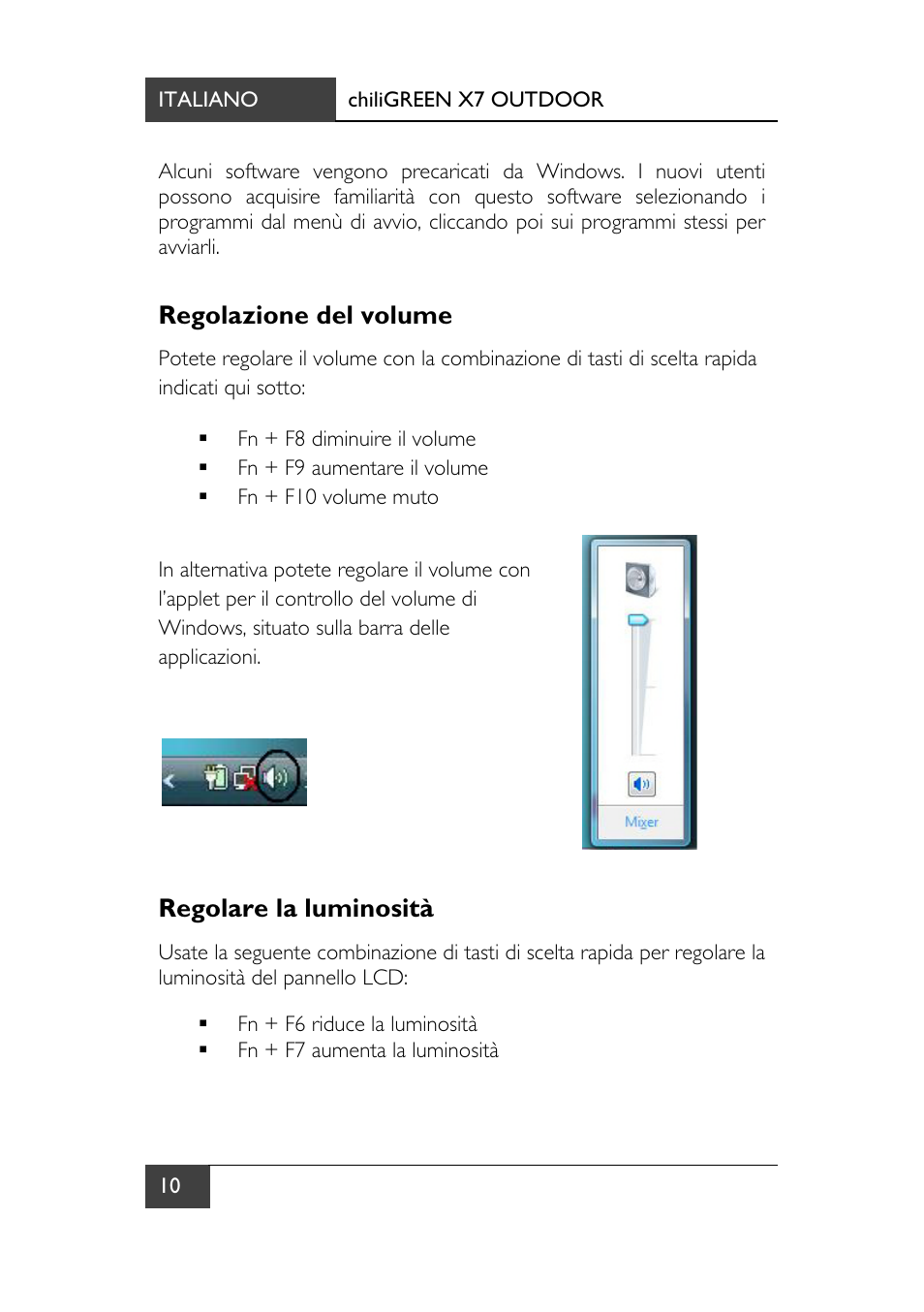 Regolazione del volume, Regolare la luminosità, Regolazione del volume regolare la luminosità | chiliGREEN X7 User Manual | Page 147 / 198