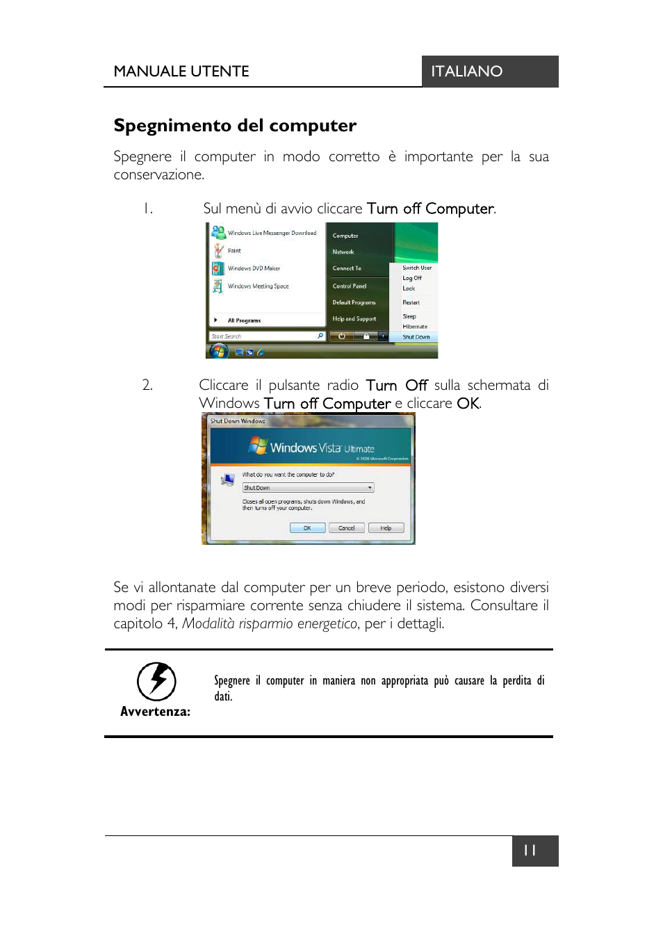 Spegnimento del computer | chiliGREEN X7 User Manual | Page 148 / 198