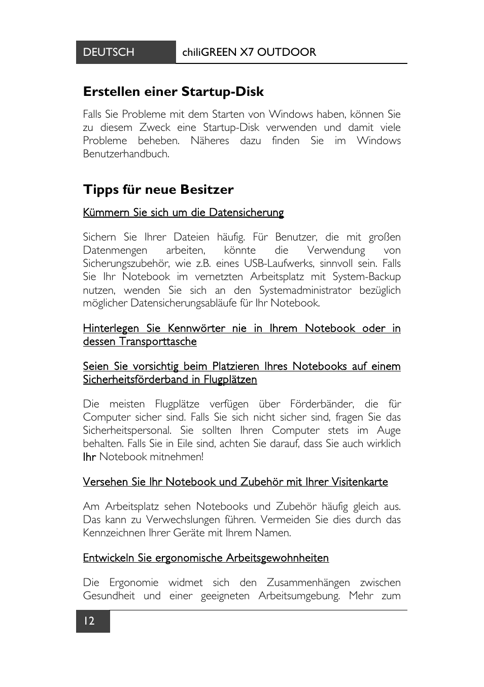 Erstellen einer startup-disk, Tipps für neue besitzer | chiliGREEN X7 User Manual | Page 17 / 198