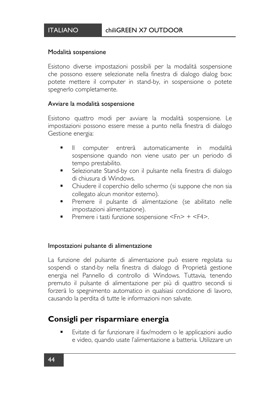 Consigli per risparmiare energia | chiliGREEN X7 User Manual | Page 181 / 198