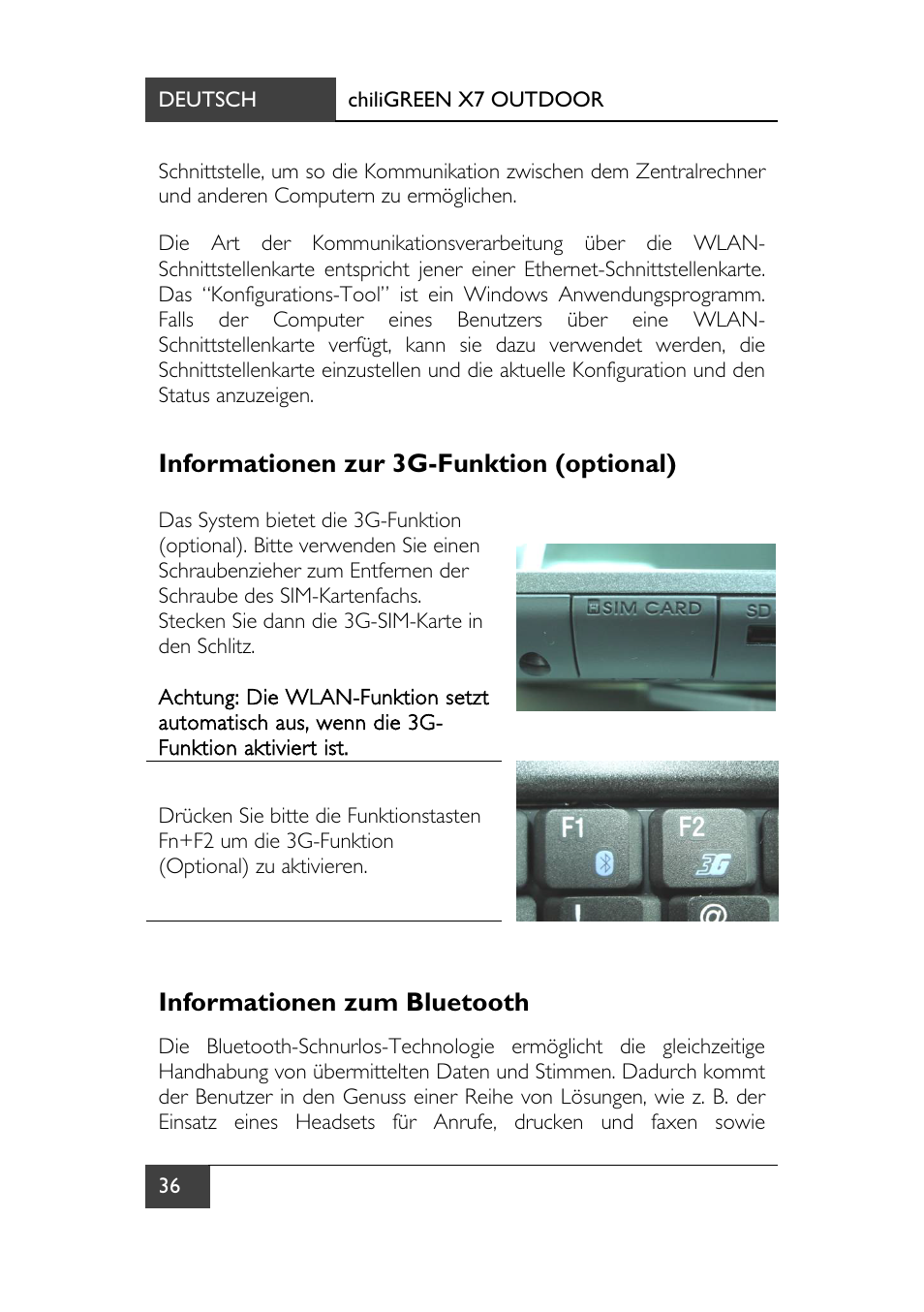 Informationen zur 3g-funktion (optional), Informationen zum bluetooth | chiliGREEN X7 User Manual | Page 41 / 198