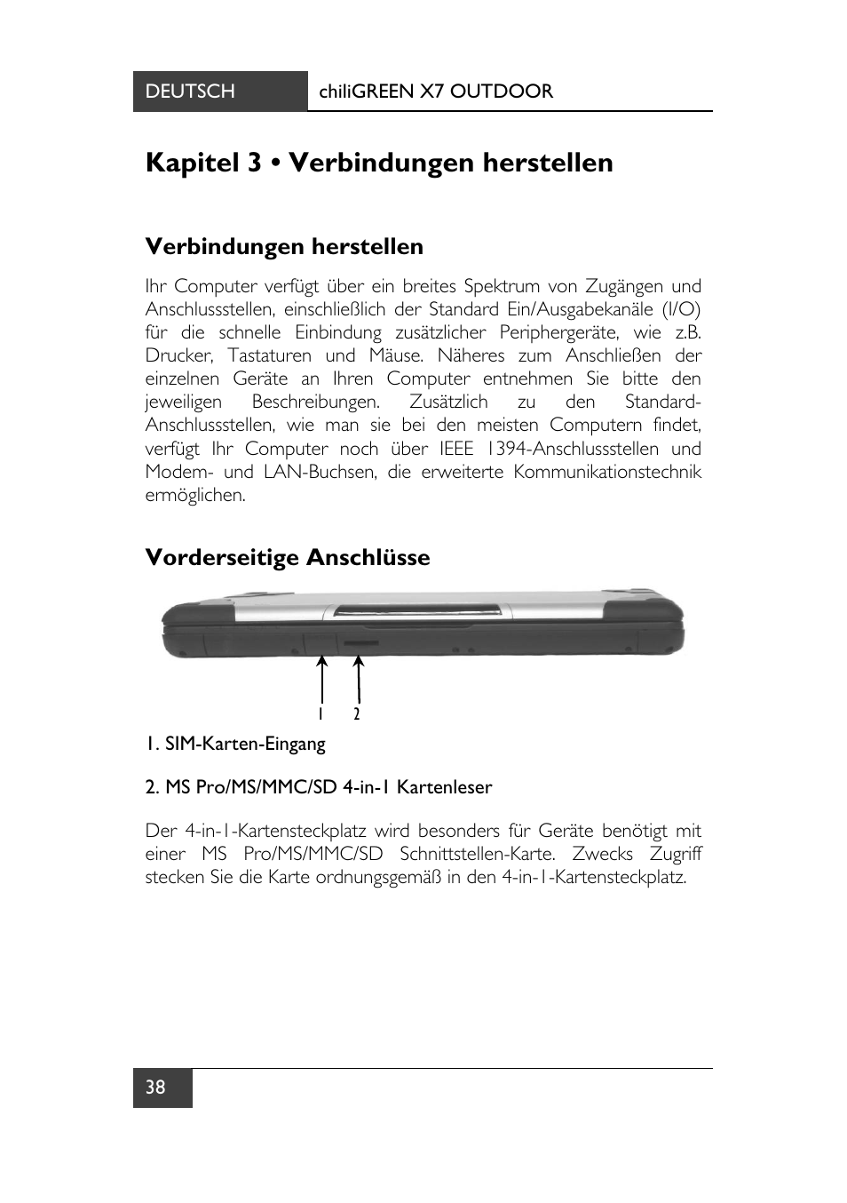 Kapitel 3 • verbindungen herstellen, Verbindungen herstellen, Vorderseitige anschlüsse | Verbindungen herstellen vorderseitige anschlüsse | chiliGREEN X7 User Manual | Page 43 / 198